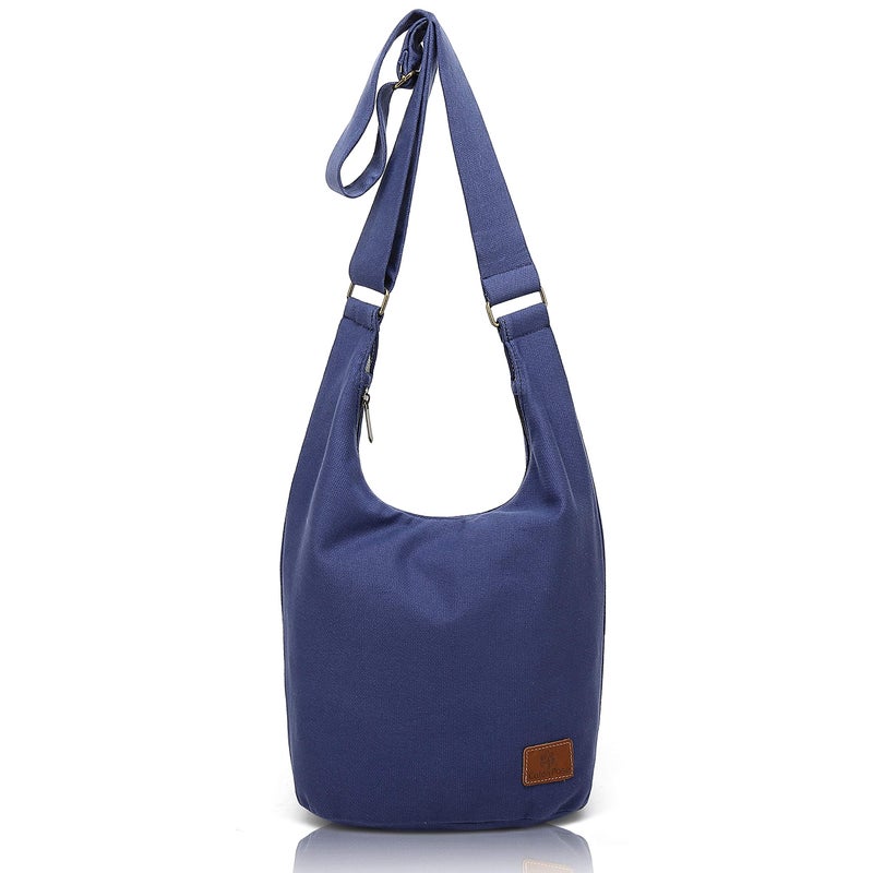 Coton Pose Women's large capacity Hippie Crossbody Bag Top Zip Cotton Sling Bag Jacquard cloth Handmade Bags (Blue) - Image 1